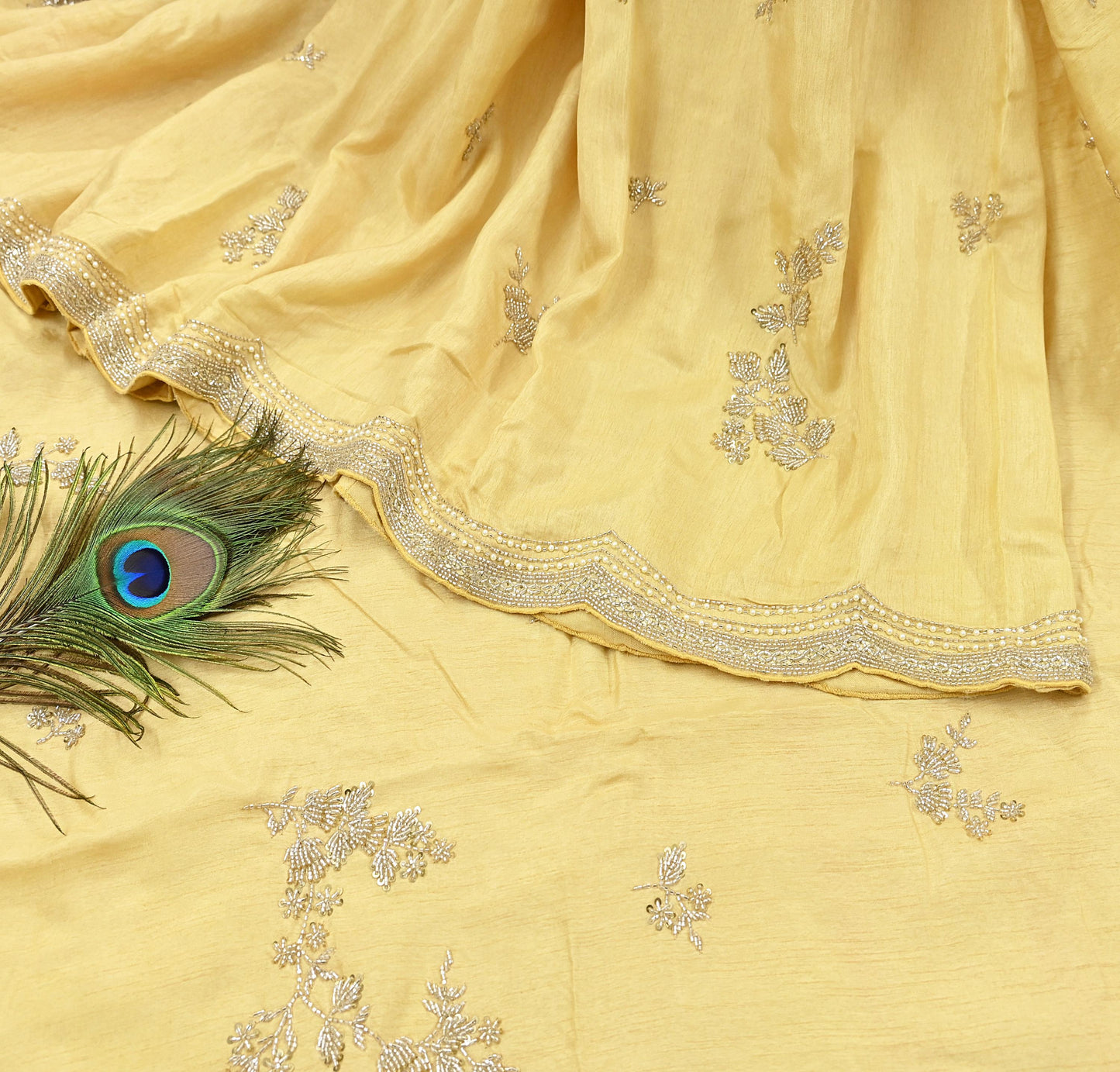 Rare Vintage Yellow Blend Silk Saree Hand Embroidered Fabric 5.5 Yard Sari Bollywood Party Wear Ethnic Designer Saree