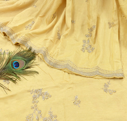 Rare Vintage Yellow Blend Silk Saree Hand Embroidered Fabric 5.5 Yard Sari Bollywood Party Wear Ethnic Designer Saree