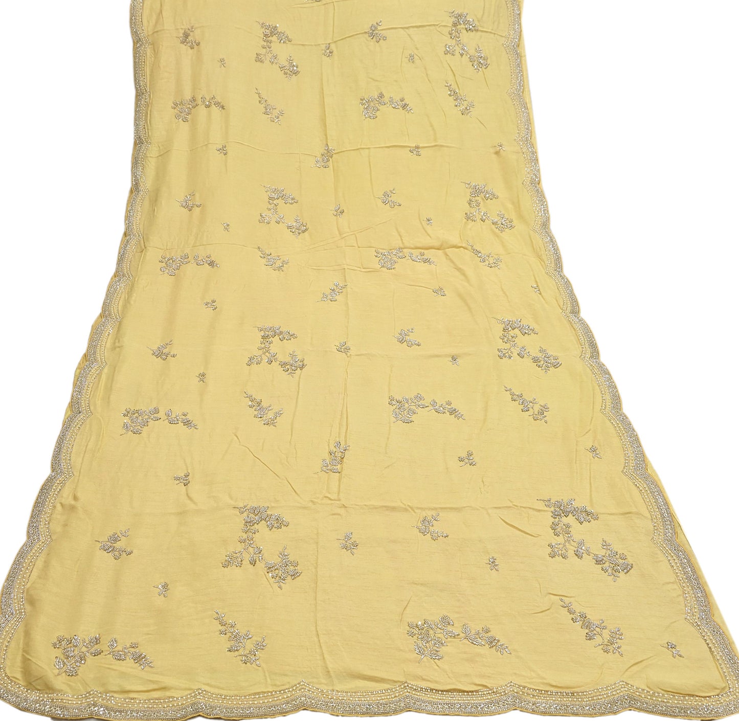 Rare Vintage Yellow Blend Silk Saree Hand Embroidered Fabric 5.5 Yard Sari Bollywood Party Wear Ethnic Designer Saree