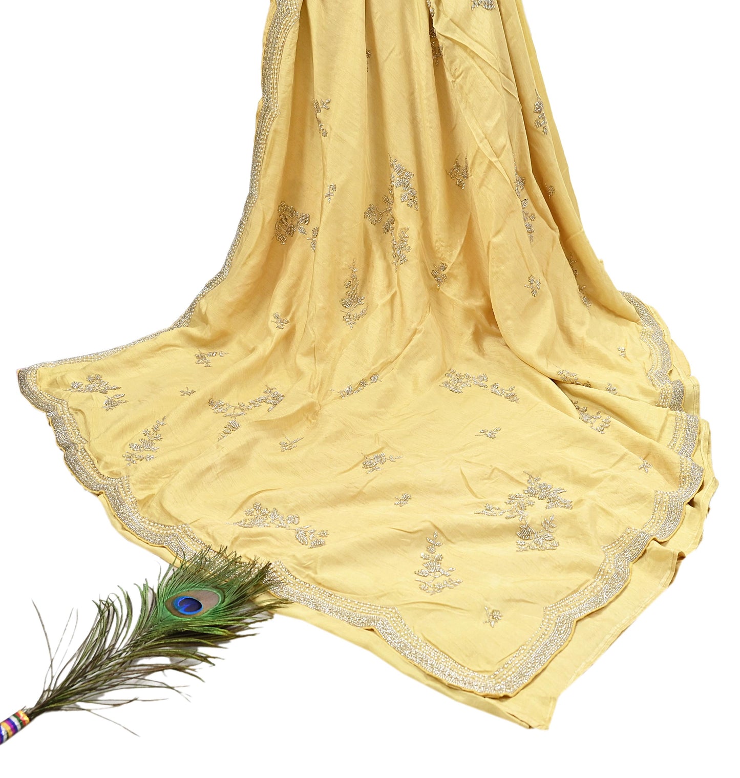 Rare Vintage Yellow Blend Silk Saree Hand Embroidered Fabric 5.5 Yard Sari Bollywood Party Wear Ethnic Designer Saree