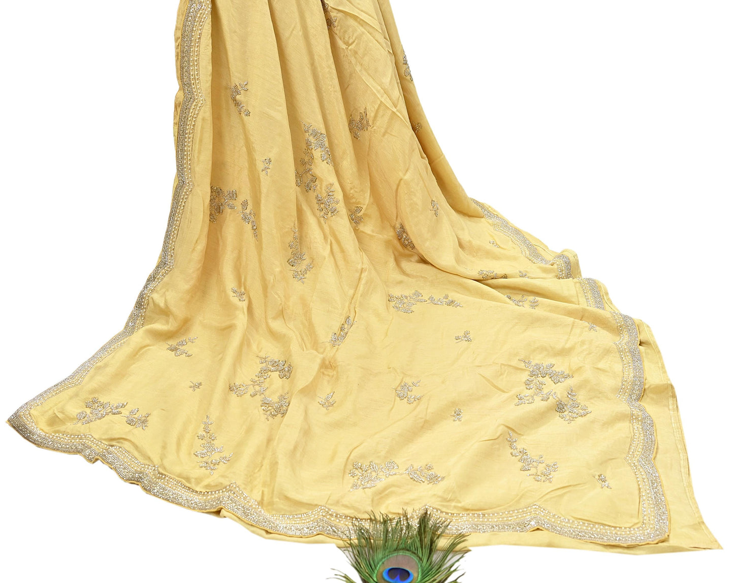 Rare Vintage Yellow Blend Silk Saree Hand Embroidered Fabric 5.5 Yard Sari Bollywood Party Wear Ethnic Designer Saree