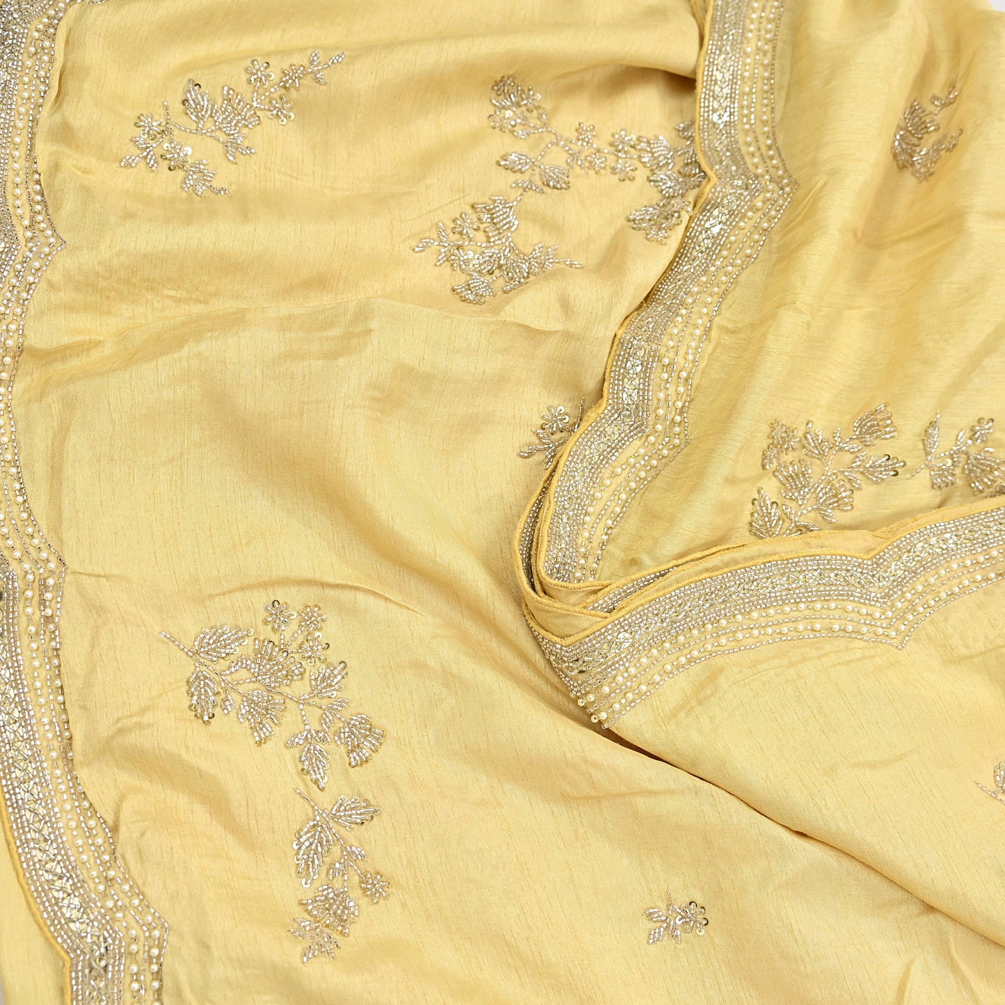 Rare Vintage Yellow Blend Silk Saree Hand Embroidered Fabric 5.5 Yard Sari Bollywood Party Wear Ethnic Designer Saree