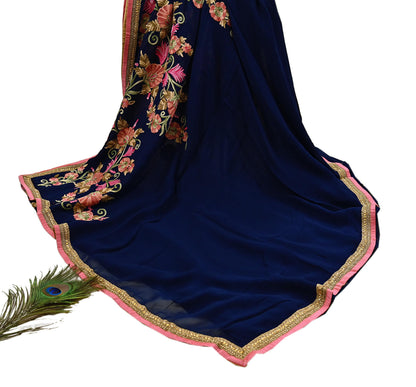 Rare Vintage Blue Georgette Silk Saree Zardozi Hand Embroidered Designer Sabyasachi Sari 5.5 Yard Bollywood Party Wear