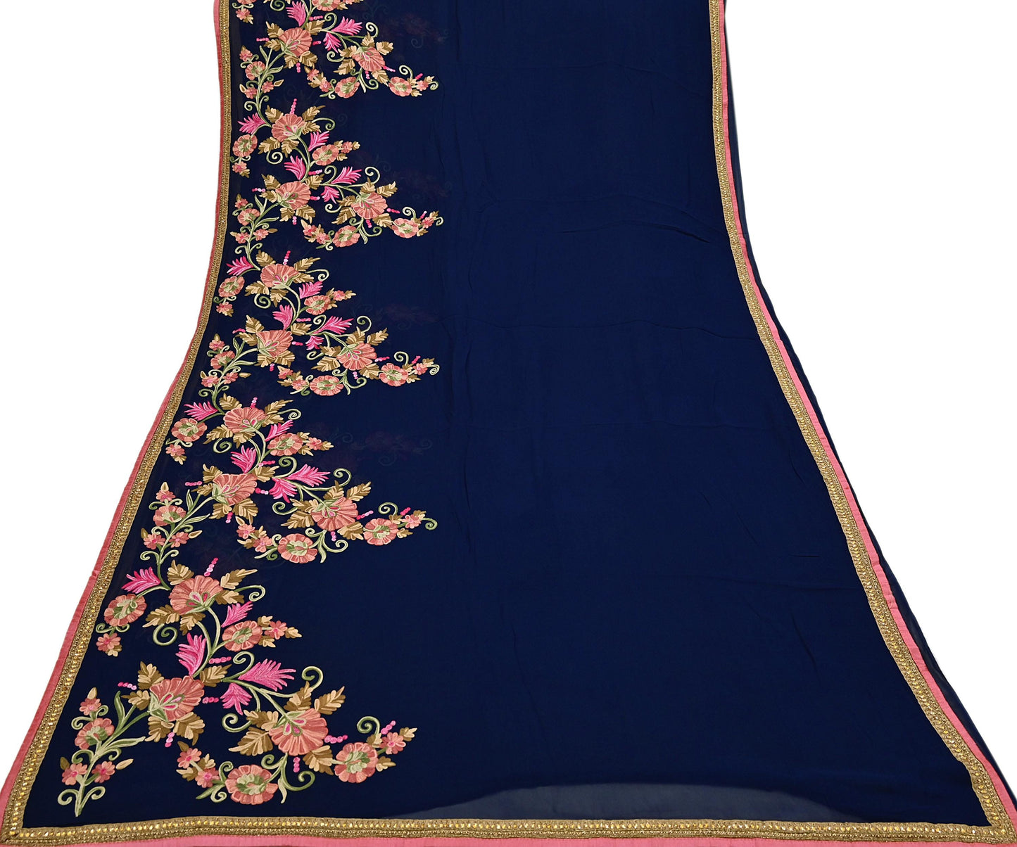 Rare Vintage Blue Georgette Silk Saree Zardozi Hand Embroidered Designer Sabyasachi Sari 5.5 Yard Bollywood Party Wear