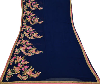 Rare Vintage Blue Georgette Silk Saree Zardozi Hand Embroidered Designer Sabyasachi Sari 5.5 Yard Bollywood Party Wear