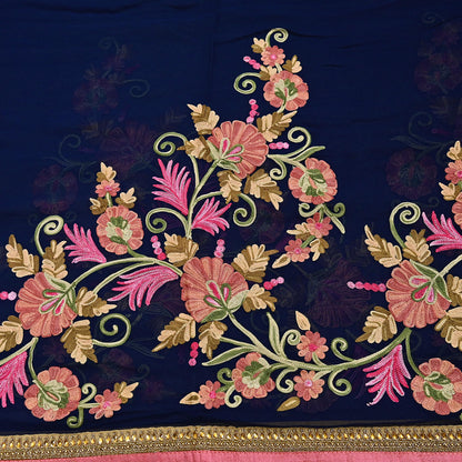 Rare Vintage Blue Georgette Silk Saree Zardozi Hand Embroidered Designer Sabyasachi Sari 5.5 Yard Bollywood Party Wear