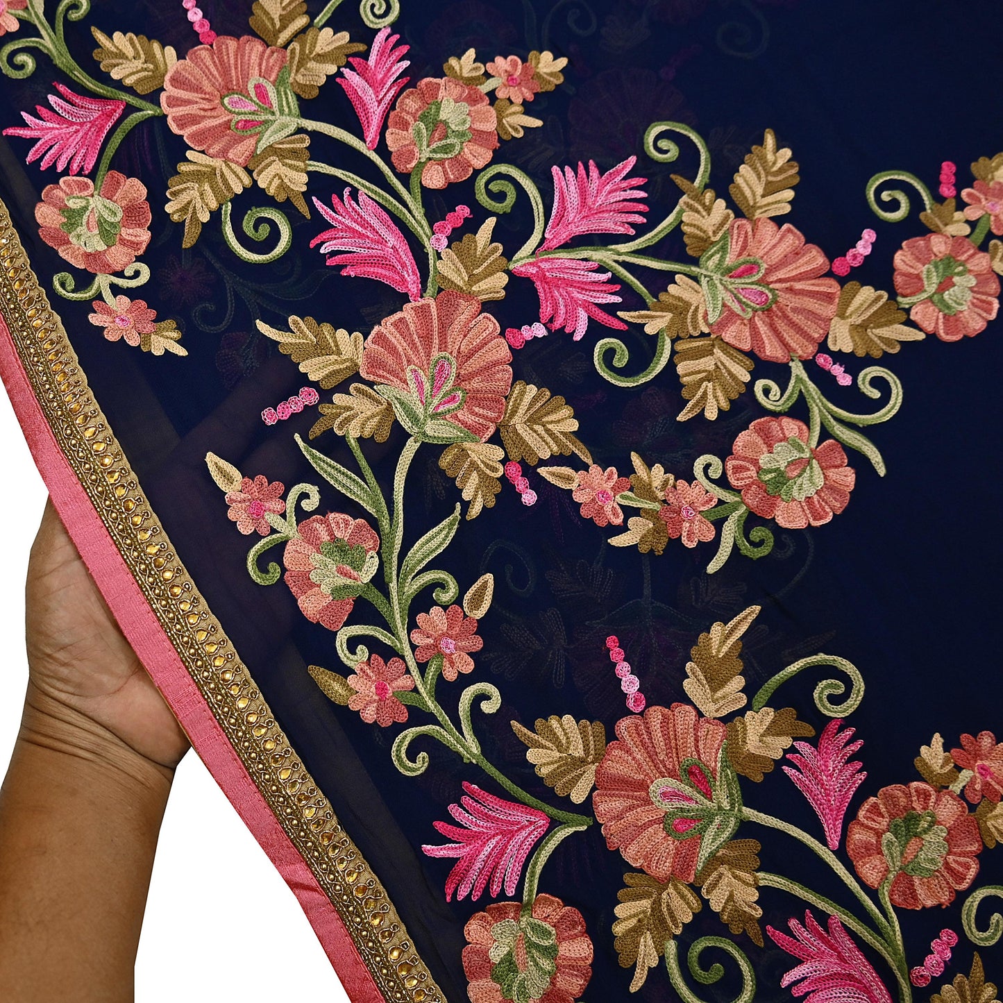 Rare Vintage Blue Georgette Silk Saree Zardozi Hand Embroidered Designer Sabyasachi Sari 5.5 Yard Bollywood Party Wear