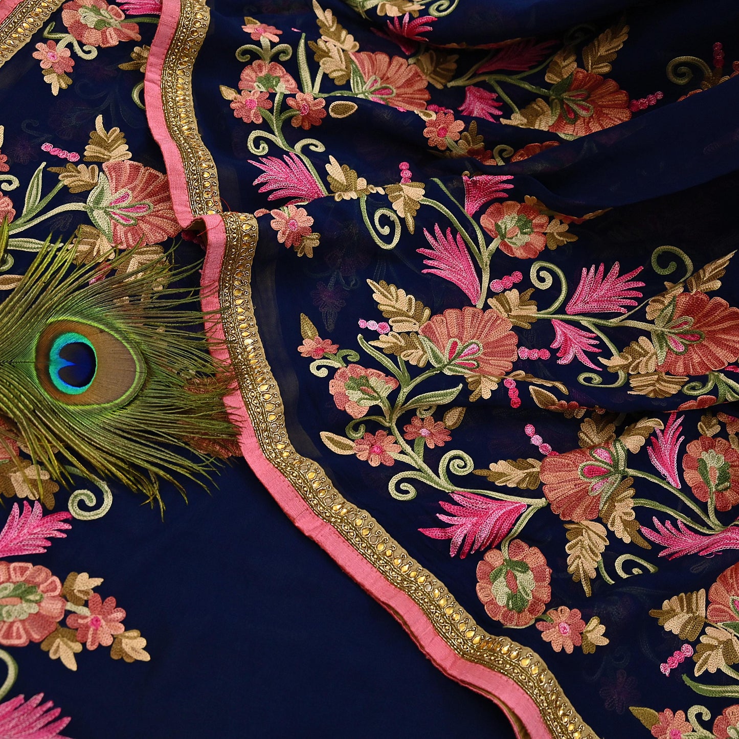 Rare Vintage Blue Georgette Silk Saree Zardozi Hand Embroidered Designer Sabyasachi Sari 5.5 Yard Bollywood Party Wear