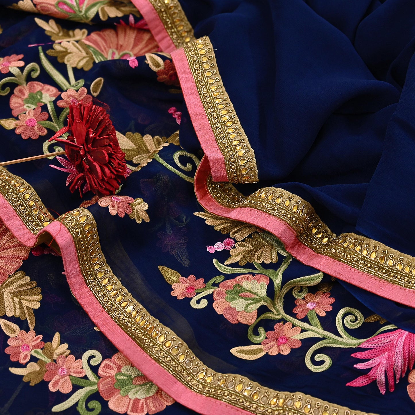 Rare Vintage Blue Georgette Silk Saree Zardozi Hand Embroidered Designer Sabyasachi Sari 5.5 Yard Bollywood Party Wear