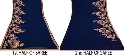 Rare Vintage Blue Georgette Silk Saree Zardozi Hand Embroidered Designer Sabyasachi Sari 5.5 Yard Bollywood Party Wear
