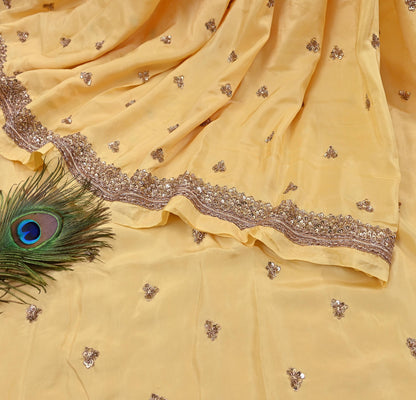 Rare Vintage Yellow Pure Silk Saree Zardozi Hand Embroidered Designer Sabyasachi Sari 5.5 Yard Bollywood Party Wear