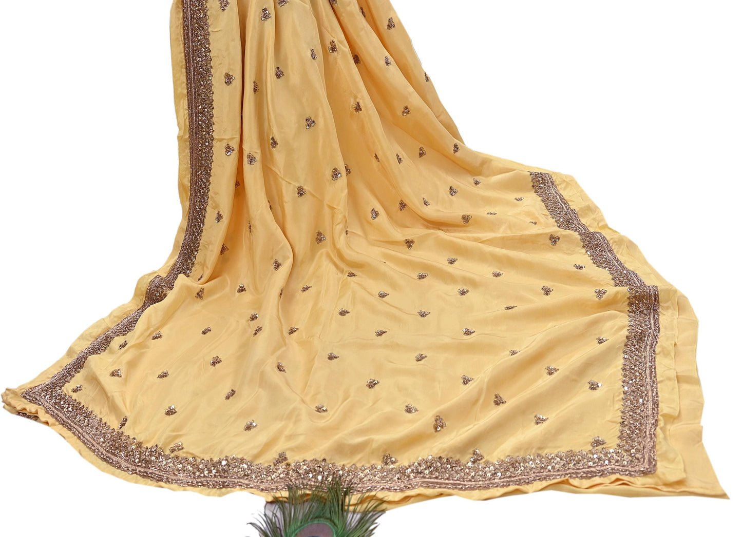 Rare Vintage Yellow Pure Silk Saree Zardozi Hand Embroidered Designer Sabyasachi Sari 5.5 Yard Bollywood Party Wear