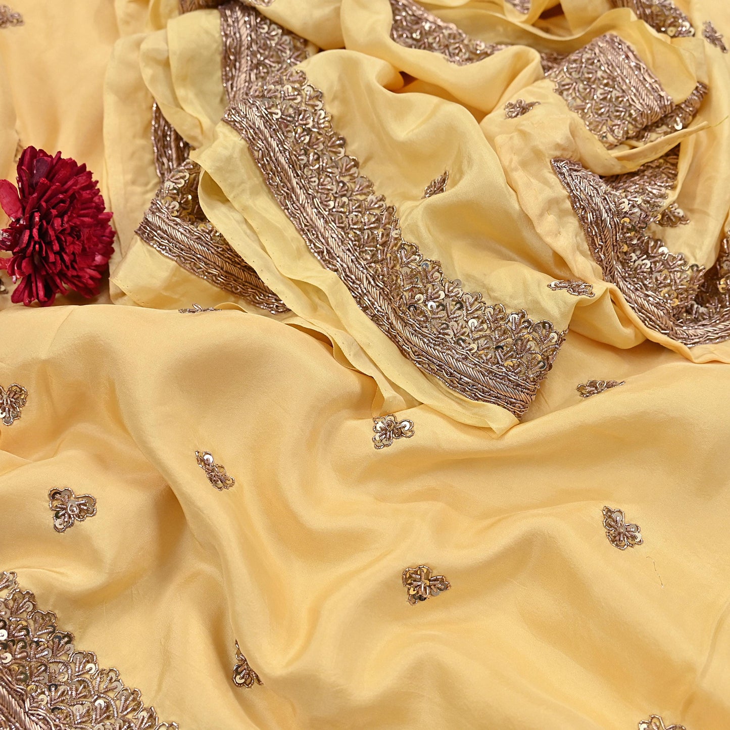 Rare Vintage Yellow Pure Silk Saree Zardozi Hand Embroidered Designer Sabyasachi Sari 5.5 Yard Bollywood Party Wear