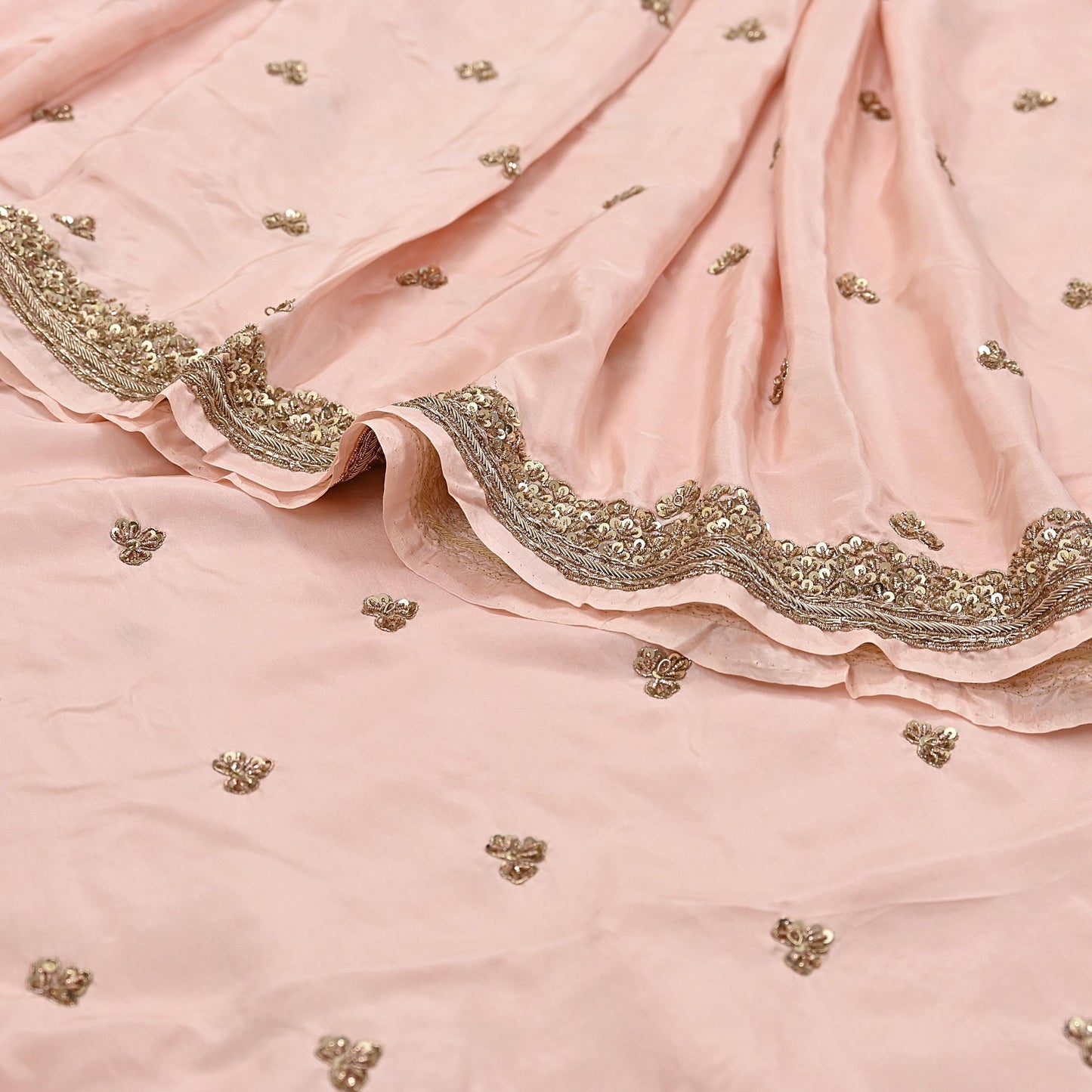 Rare Vintage Peach Pure Silk Saree Zardozi Hand Embroidered Designer Sabyasachi Sari 5.5 Yard Bollywood Party Wear
