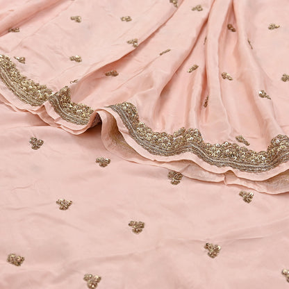 Rare Vintage Peach Pure Silk Saree Zardozi Hand Embroidered Designer Sabyasachi Sari 5.5 Yard Bollywood Party Wear