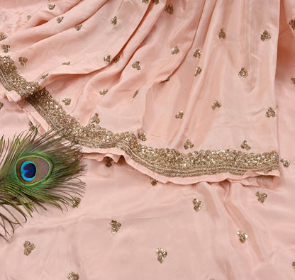 Rare Vintage Peach Pure Silk Saree Zardozi Hand Embroidered Designer Sabyasachi Sari 5.5 Yard Bollywood Party Wear
