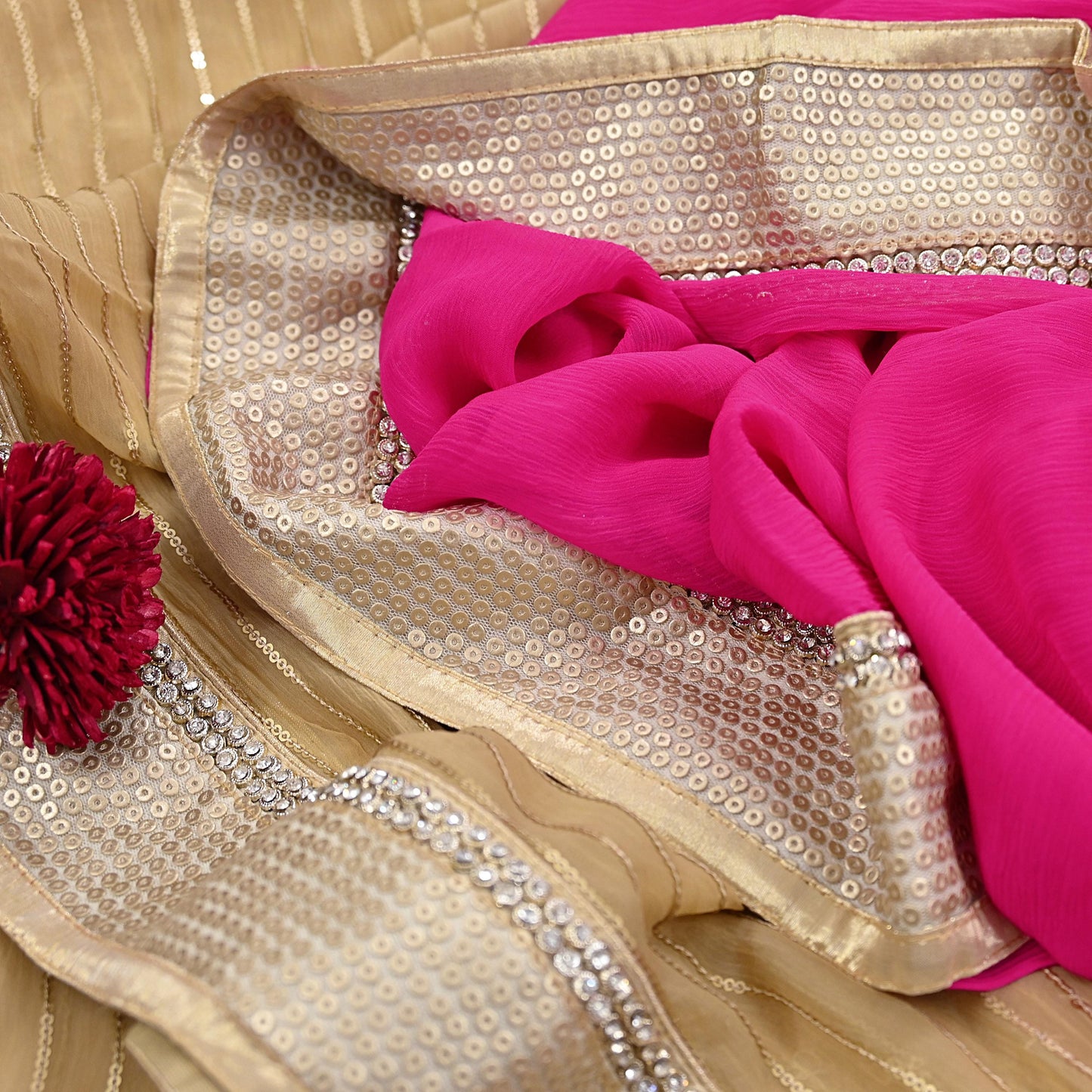 Rare Vintage Beige & Pink Blend Chiffon Saree Hand Embroidered Fabric 6 Yards Sari Bollywood Party Wear Ethnic Designer Saree
