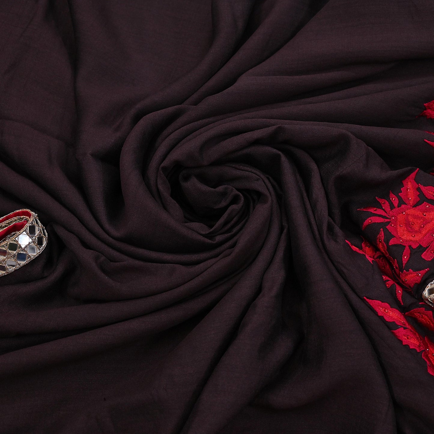 Indian Rare Vintage Zardozi Sarees Brown Pure Silk Hand Embroidered Sari Fabric 5.5 Yards Sewing Ethnic Mirror