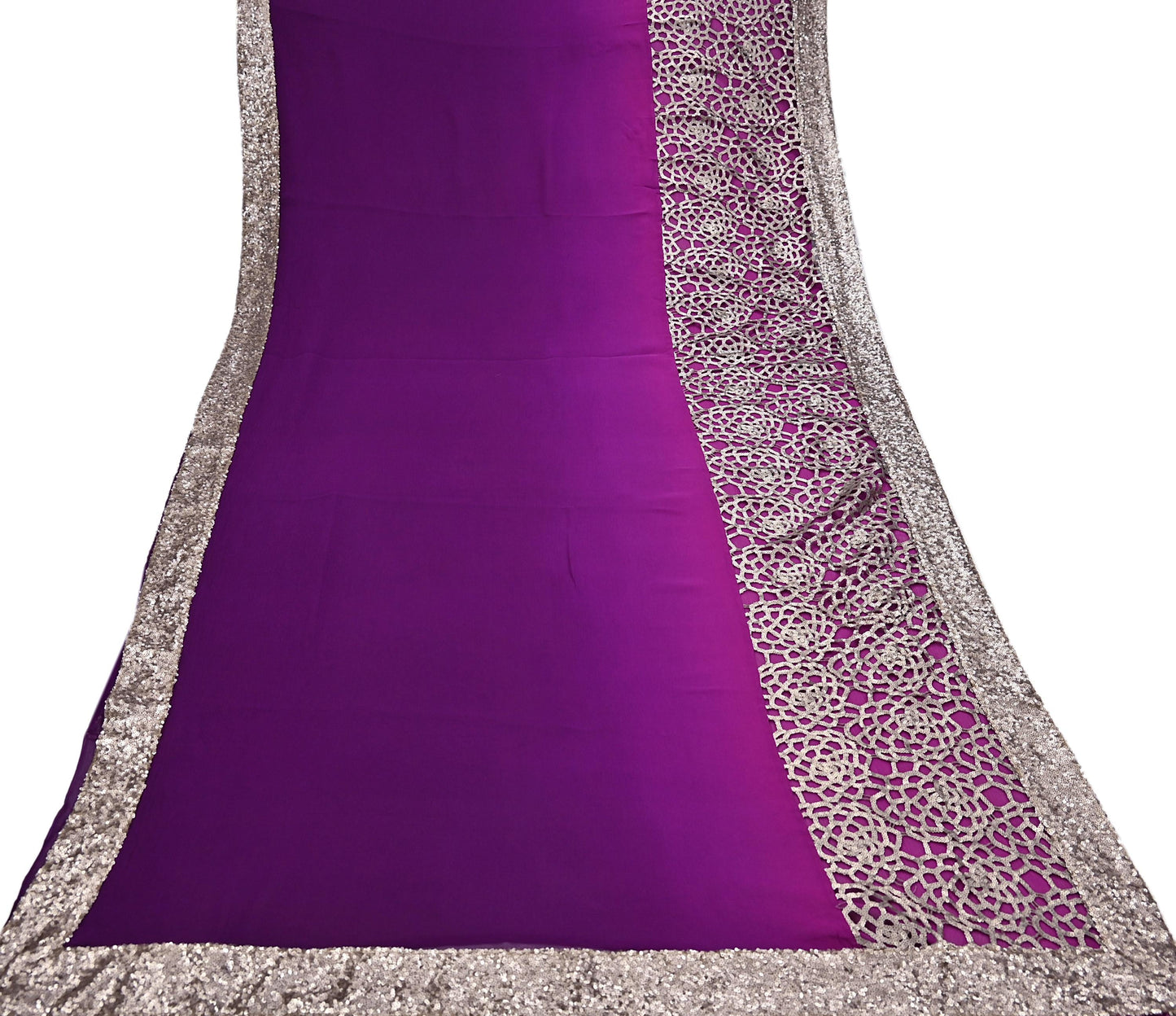 Rare Vintage Purple Pure Chiffon Silk Saree Hand Embroidered Designer Sabyasachi Sari 5.5 Yard Bollywood Party Wear saree with Blouse Fabric