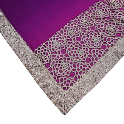 Rare Vintage Purple Pure Chiffon Silk Saree Hand Embroidered Designer Sabyasachi Sari 5.5 Yard Bollywood Party Wear saree with Blouse Fabric