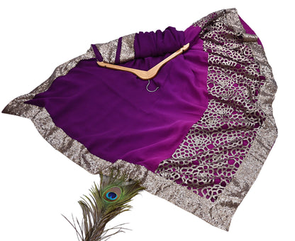 Rare Vintage Purple Pure Chiffon Silk Saree Hand Embroidered Designer Sabyasachi Sari 5.5 Yard Bollywood Party Wear saree with Blouse Fabric