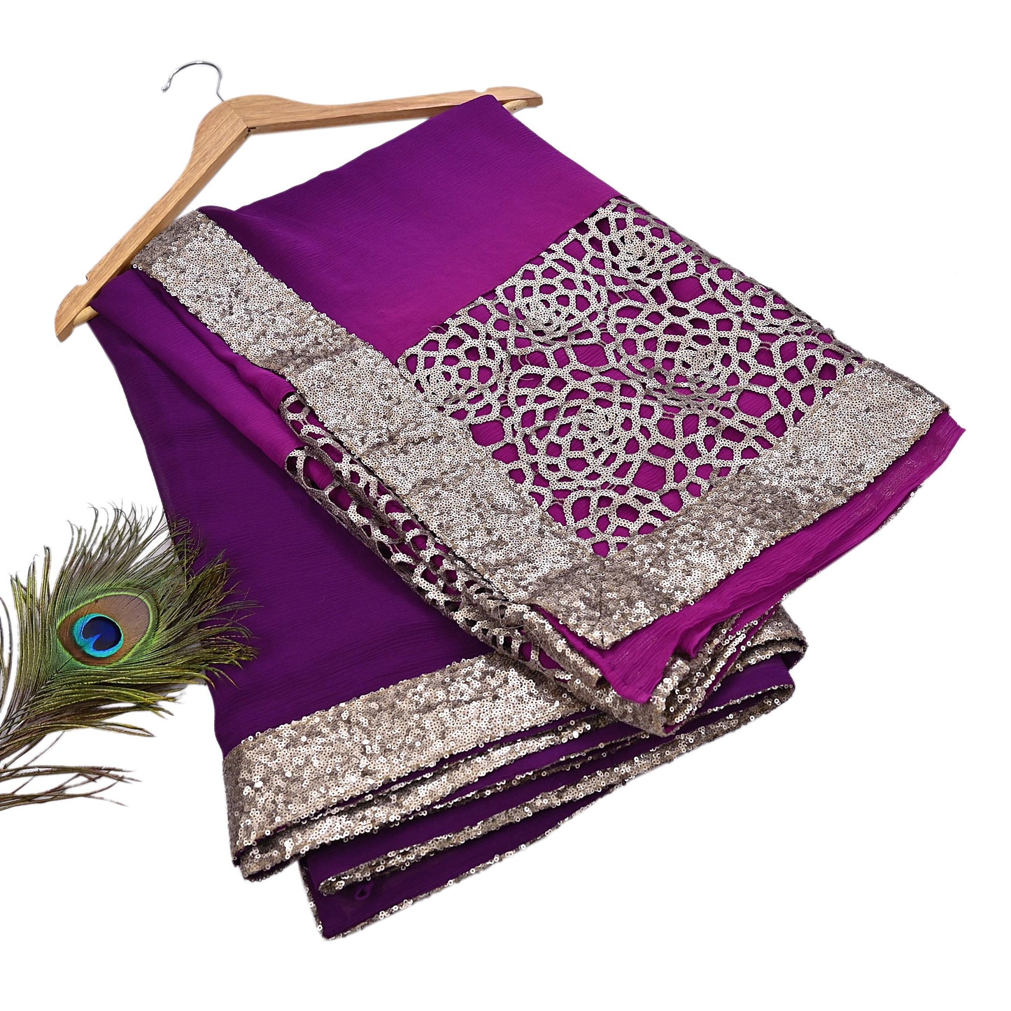 Rare Vintage Purple Pure Chiffon Silk Saree Hand Embroidered Designer Sabyasachi Sari 5.5 Yard Bollywood Party Wear saree with Blouse Fabric