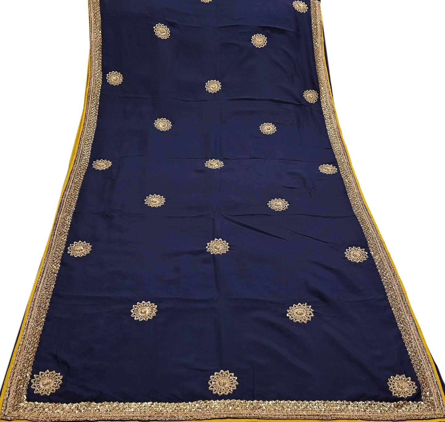 Rare Vintage Deep Blue Pure Silk Saree Zardozi Hand Embroidered Designer Sabyasachi Sari 5.5 Yard Bollywood Party Wear