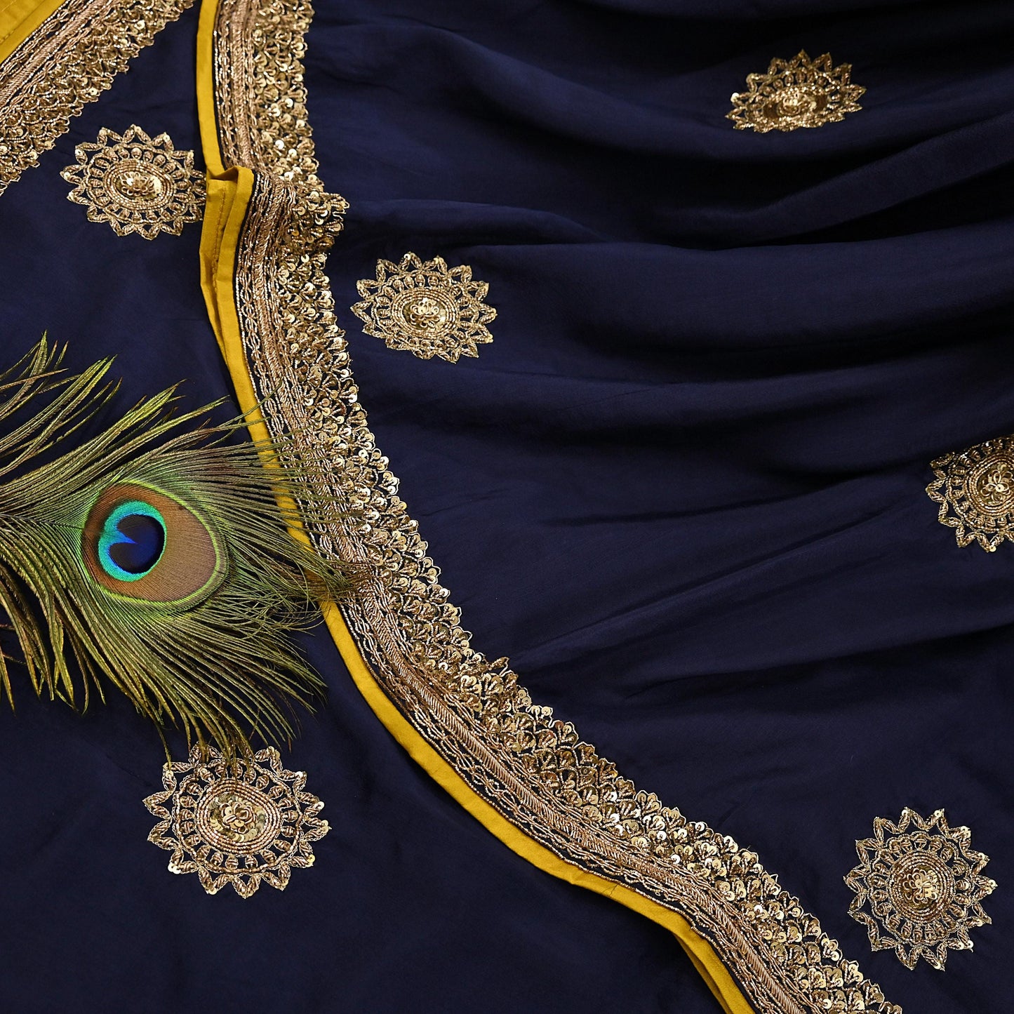 Rare Vintage Deep Blue Pure Silk Saree Zardozi Hand Embroidered Designer Sabyasachi Sari 5.5 Yard Bollywood Party Wear