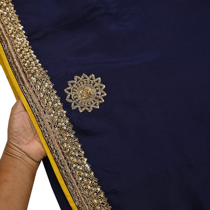 Rare Vintage Deep Blue Pure Silk Saree Zardozi Hand Embroidered Designer Sabyasachi Sari 5.5 Yard Bollywood Party Wear