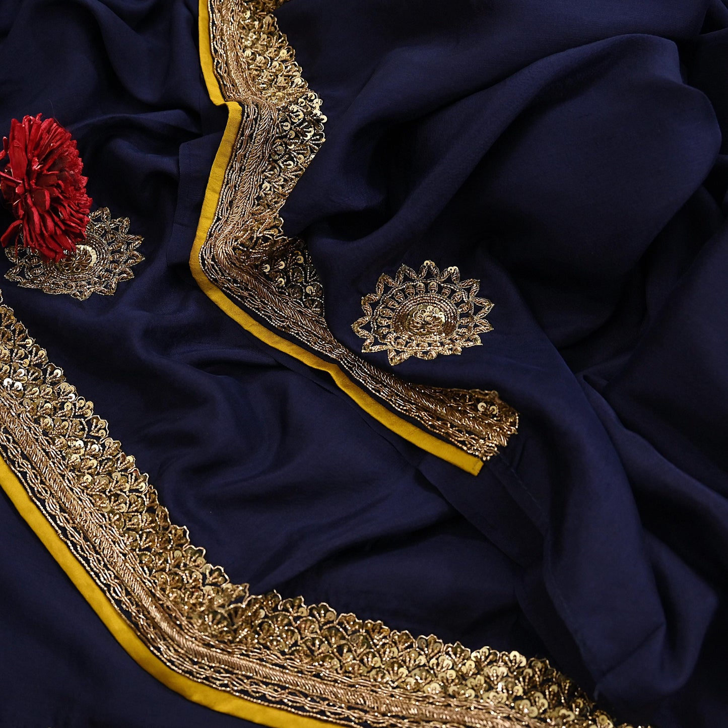 Rare Vintage Deep Blue Pure Silk Saree Zardozi Hand Embroidered Designer Sabyasachi Sari 5.5 Yard Bollywood Party Wear