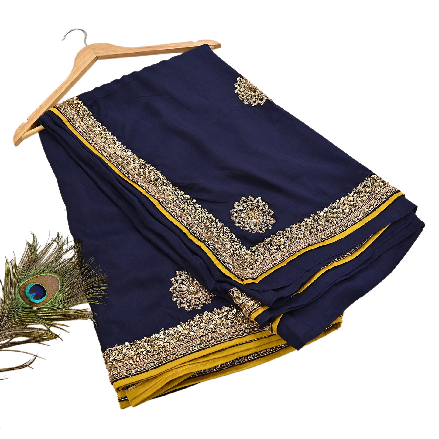 Rare Vintage Deep Blue Pure Silk Saree Zardozi Hand Embroidered Designer Sabyasachi Sari 5.5 Yard Bollywood Party Wear