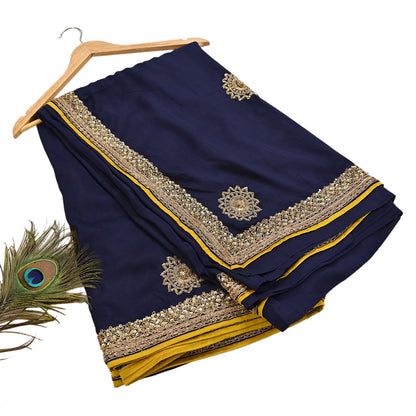Rare Vintage Deep Blue Pure Silk Saree Zardozi Hand Embroidered Designer Sabyasachi Sari 5.5 Yard Bollywood Party Wear