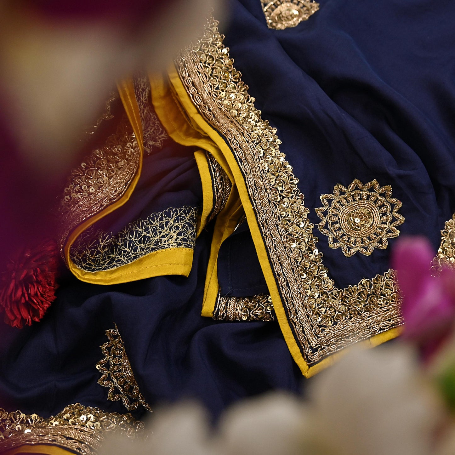 Rare Vintage Deep Blue Pure Silk Saree Zardozi Hand Embroidered Designer Sabyasachi Sari 5.5 Yard Bollywood Party Wear
