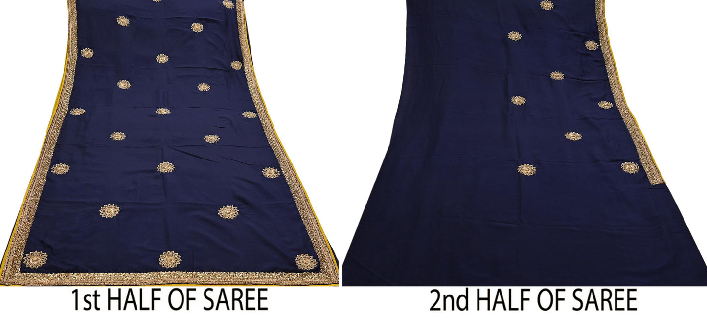 Rare Vintage Deep Blue Pure Silk Saree Zardozi Hand Embroidered Designer Sabyasachi Sari 5.5 Yard Bollywood Party Wear