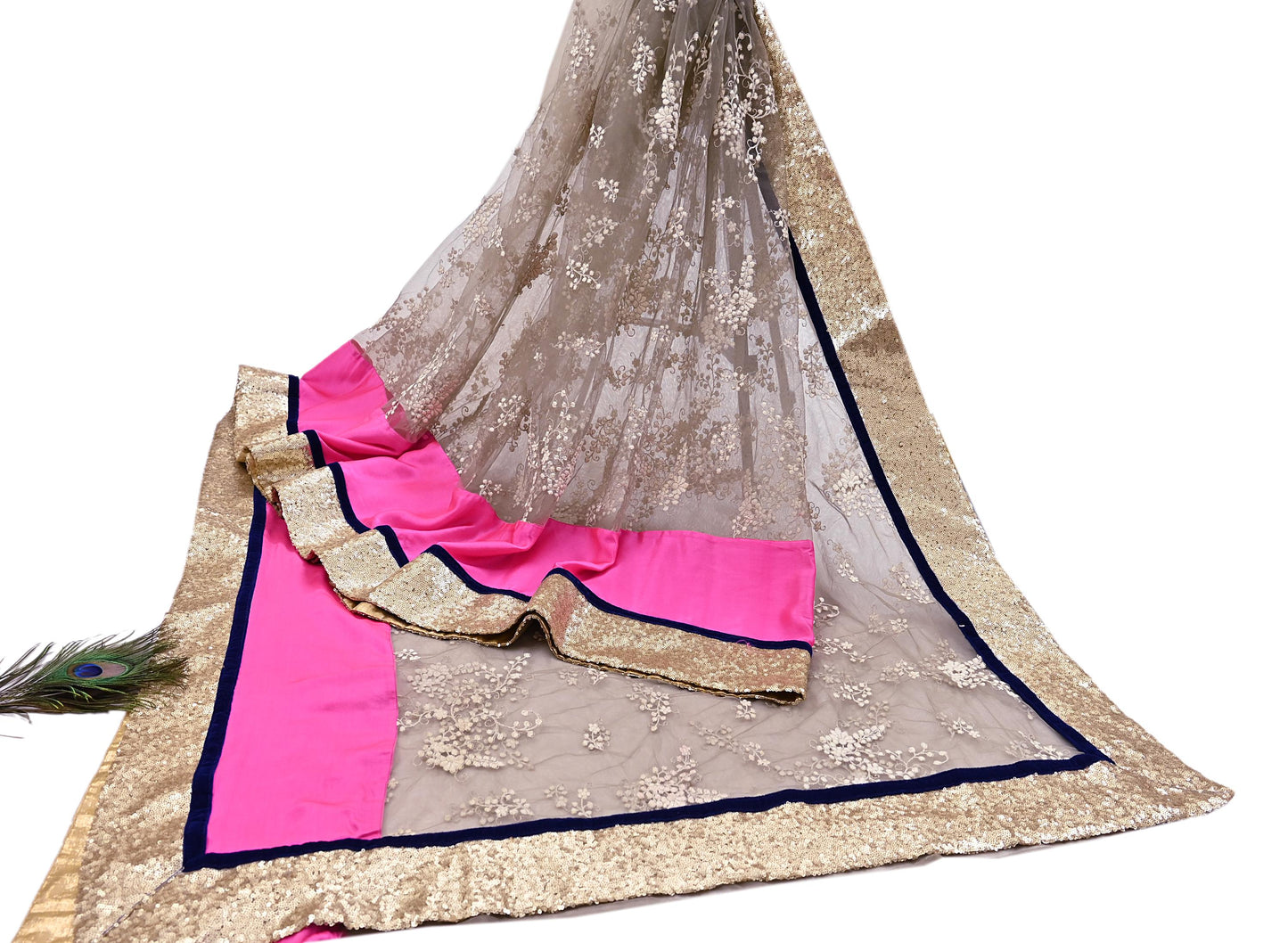 Rare Vintage Brown & Pink Net Saree Hand Embroidered Designer Sabyasachi Sari 5.5 Yard Bollywood Party Wear