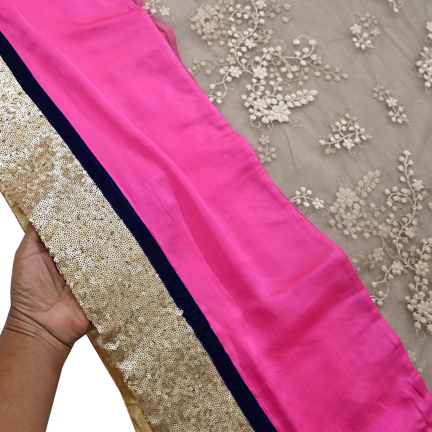Rare Vintage Brown & Pink Net Saree Hand Embroidered Designer Sabyasachi Sari 5.5 Yard Bollywood Party Wear