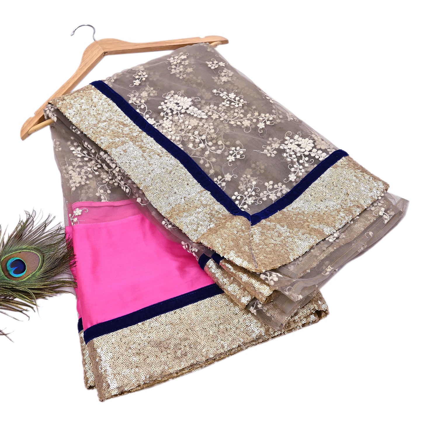 Rare Vintage Brown & Pink Net Saree Hand Embroidered Designer Sabyasachi Sari 5.5 Yard Bollywood Party Wear