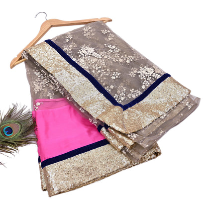 Rare Vintage Brown & Pink Net Saree Hand Embroidered Designer Sabyasachi Sari 5.5 Yard Bollywood Party Wear