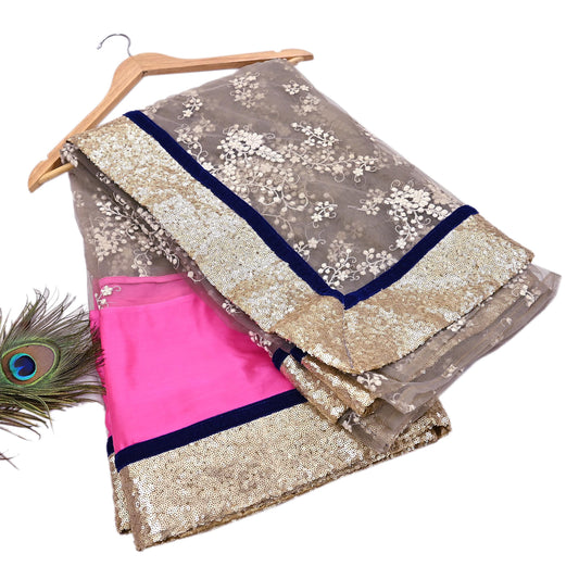 Rare Vintage Brown & Pink Net Saree Hand Embroidered Designer Sabyasachi Sari 5.5 Yard Bollywood Party Wear