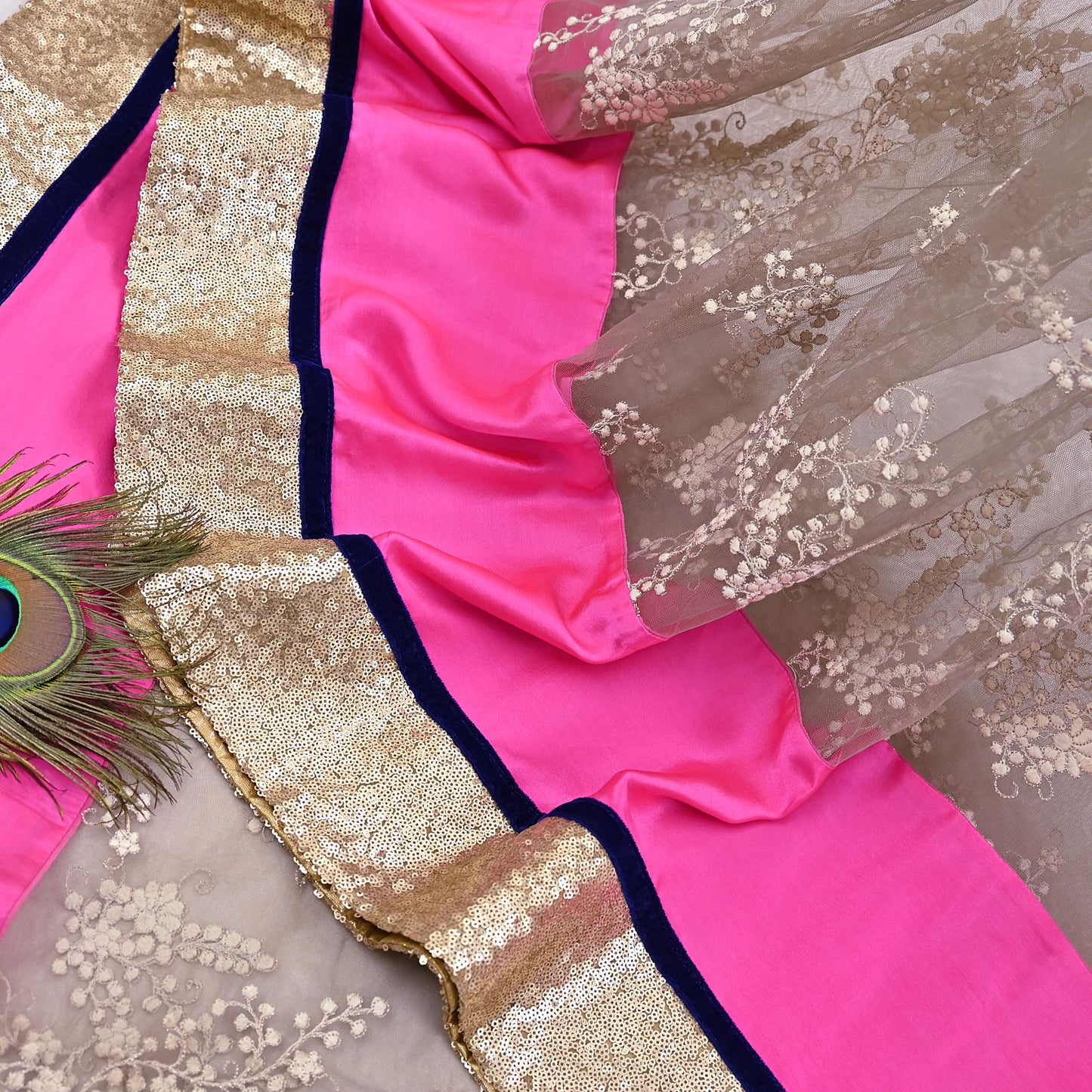 Rare Vintage Brown & Pink Net Saree Hand Embroidered Designer Sabyasachi Sari 5.5 Yard Bollywood Party Wear