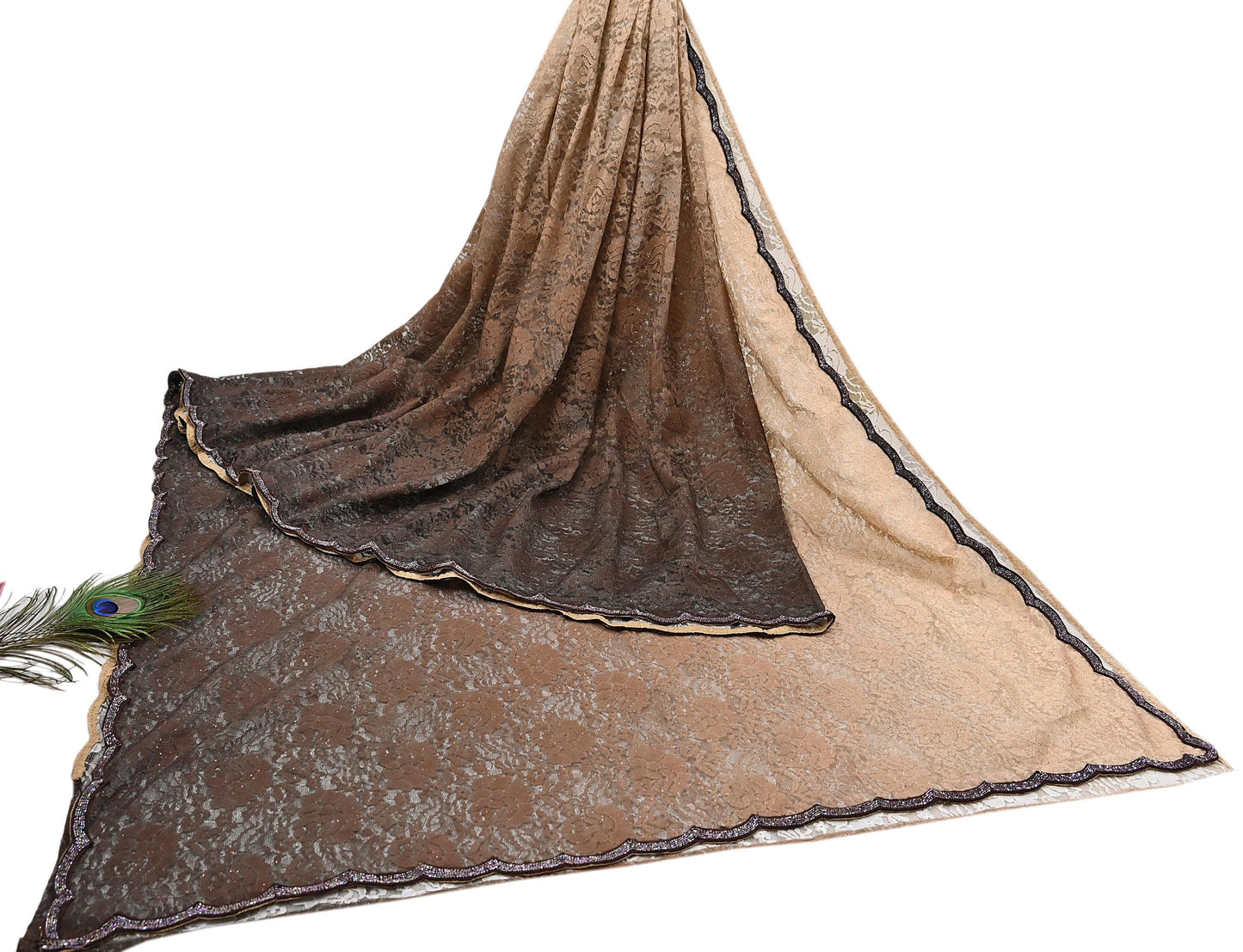Vintage Brown & Beige Net Saree Heavy Hand Embroidery 5.5 Yards Soft Mesh Fabric Ideal for Crafting Wedding Wear Bollywood sarees