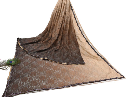 Vintage Brown & Beige Net Saree Heavy Hand Embroidery 5.5 Yards Soft Mesh Fabric Ideal for Crafting Wedding Wear Bollywood sarees