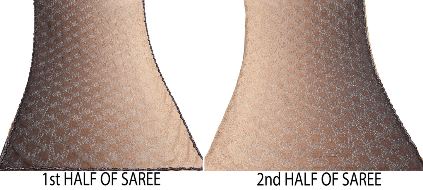 Vintage Brown & Beige Net Saree Heavy Hand Embroidery 5.5 Yards Soft Mesh Fabric Ideal for Crafting Wedding Wear Bollywood sarees
