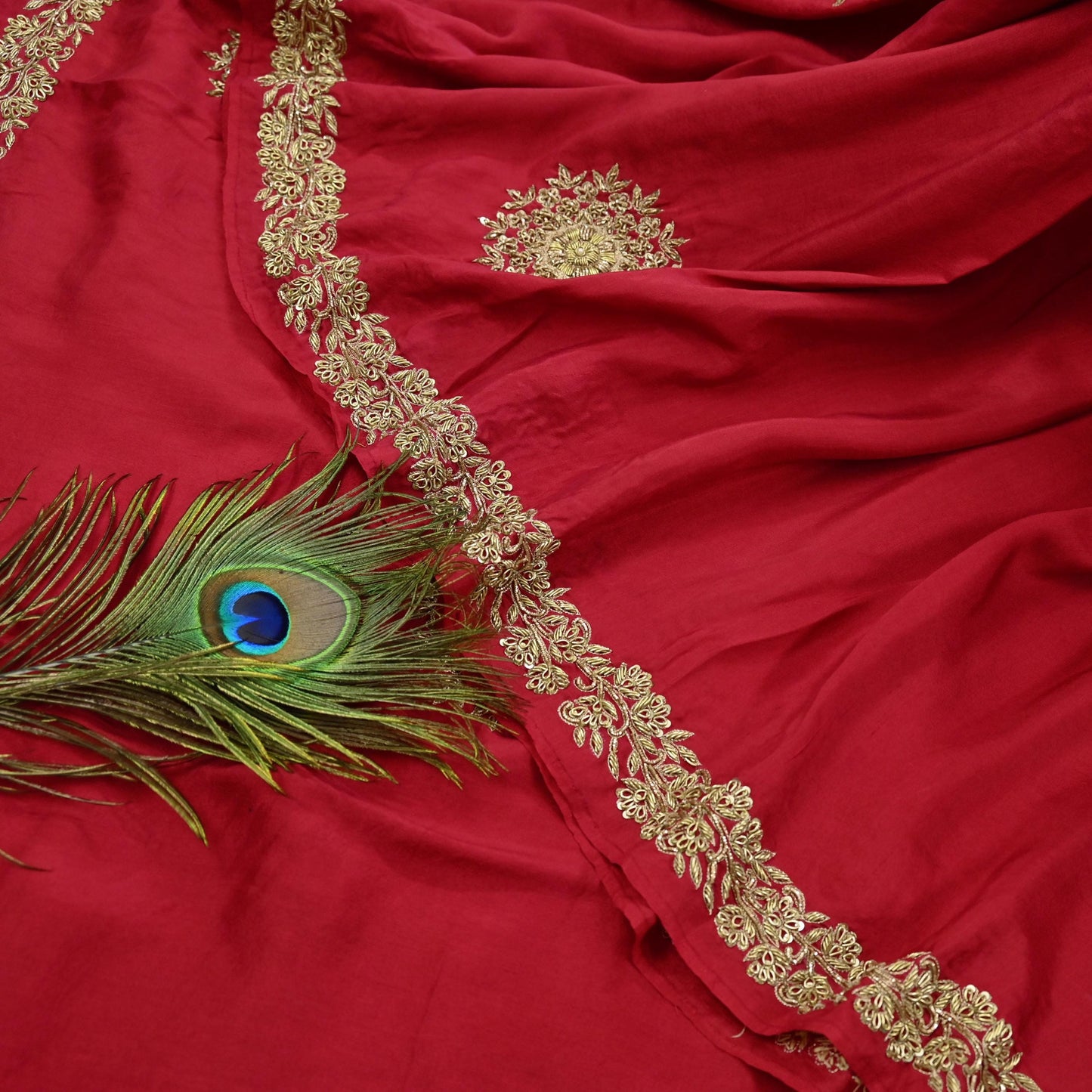 Rare Vintage Red Pure Silk Saree Zardozi Hand Embroidered Designer Sabyasachi Sari 5.5 Yard Bollywood Party Wear