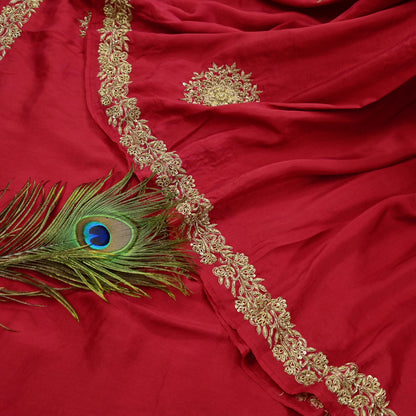 Rare Vintage Red Pure Silk Saree Zardozi Hand Embroidered Designer Sabyasachi Sari 5.5 Yard Bollywood Party Wear