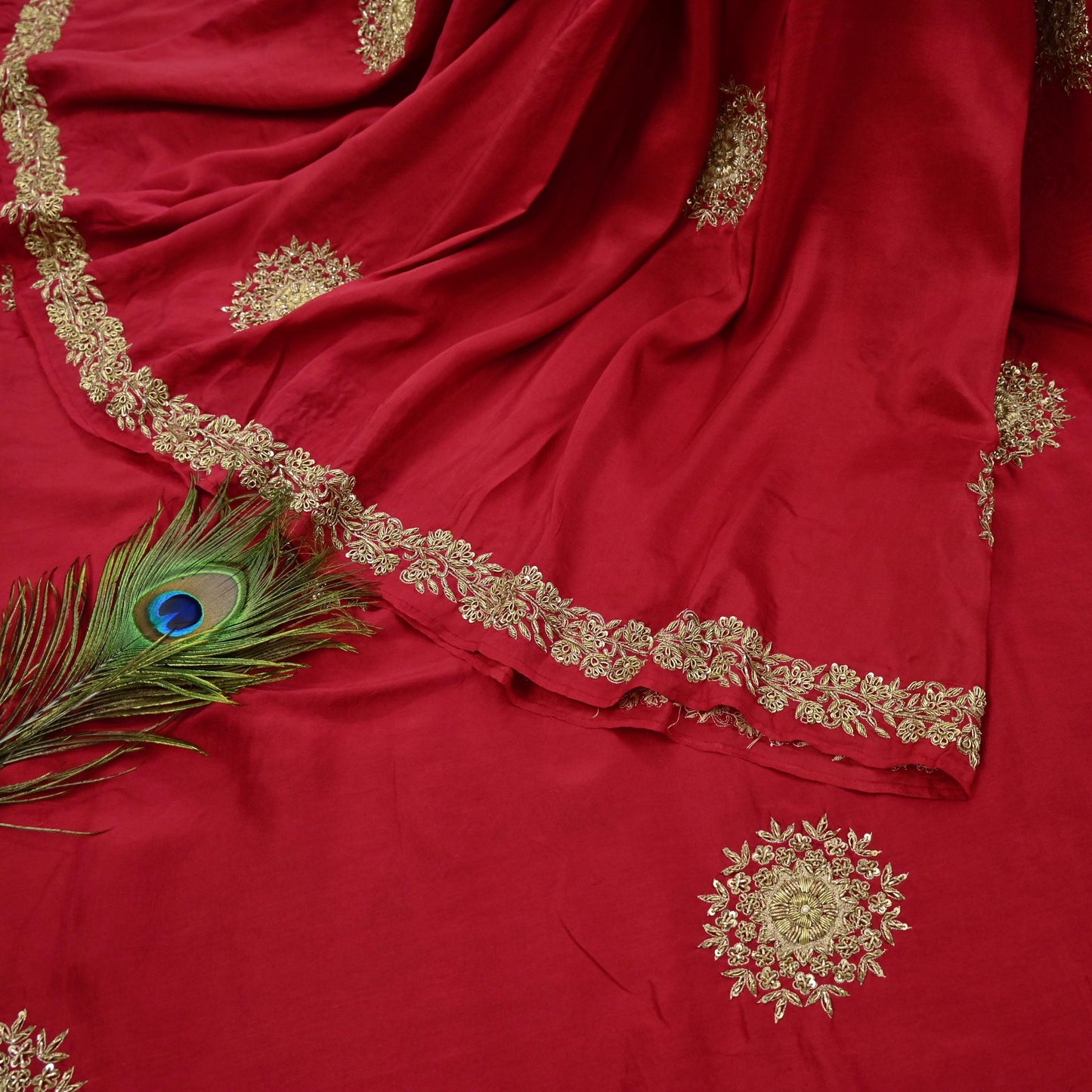 Rare Vintage Red Pure Silk Saree Zardozi Hand Embroidered Designer Sabyasachi Sari 5.5 Yard Bollywood Party Wear