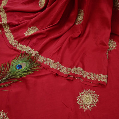 Rare Vintage Red Pure Silk Saree Zardozi Hand Embroidered Designer Sabyasachi Sari 5.5 Yard Bollywood Party Wear