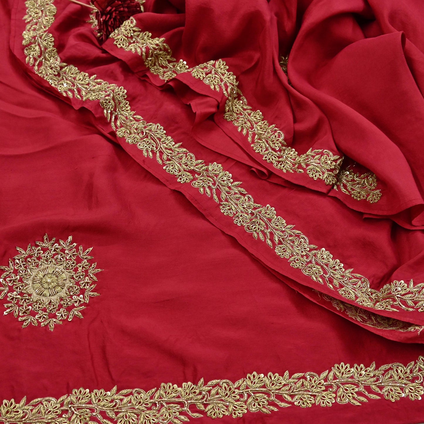 Rare Vintage Red Pure Silk Saree Zardozi Hand Embroidered Designer Sabyasachi Sari 5.5 Yard Bollywood Party Wear