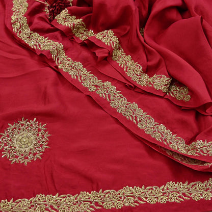Rare Vintage Red Pure Silk Saree Zardozi Hand Embroidered Designer Sabyasachi Sari 5.5 Yard Bollywood Party Wear