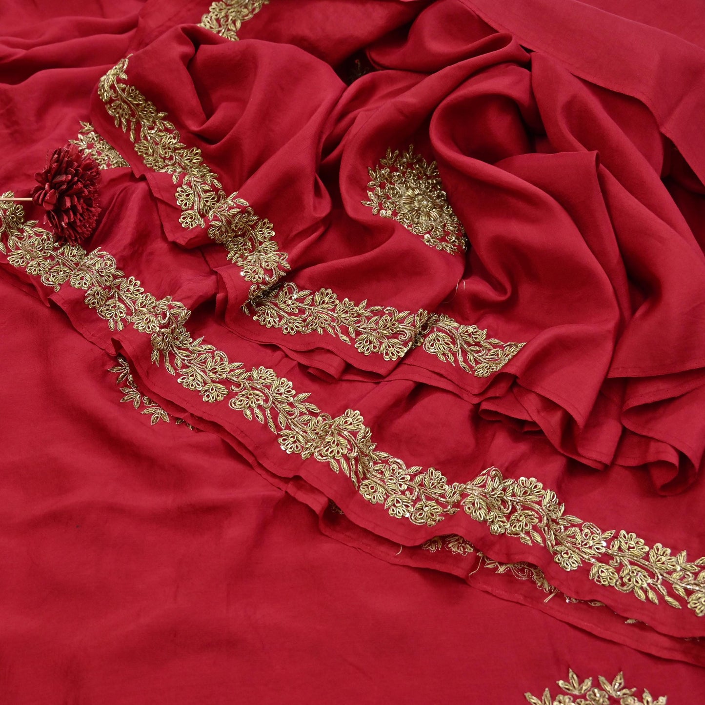 Rare Vintage Red Pure Silk Saree Zardozi Hand Embroidered Designer Sabyasachi Sari 5.5 Yard Bollywood Party Wear
